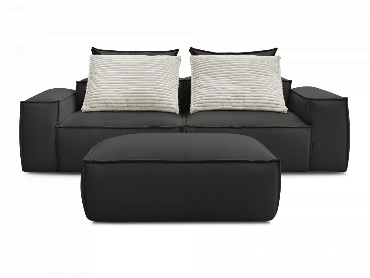 Canapé droit fixe 3 places ultra moelleux BOHEME cuir végan avec pouf
