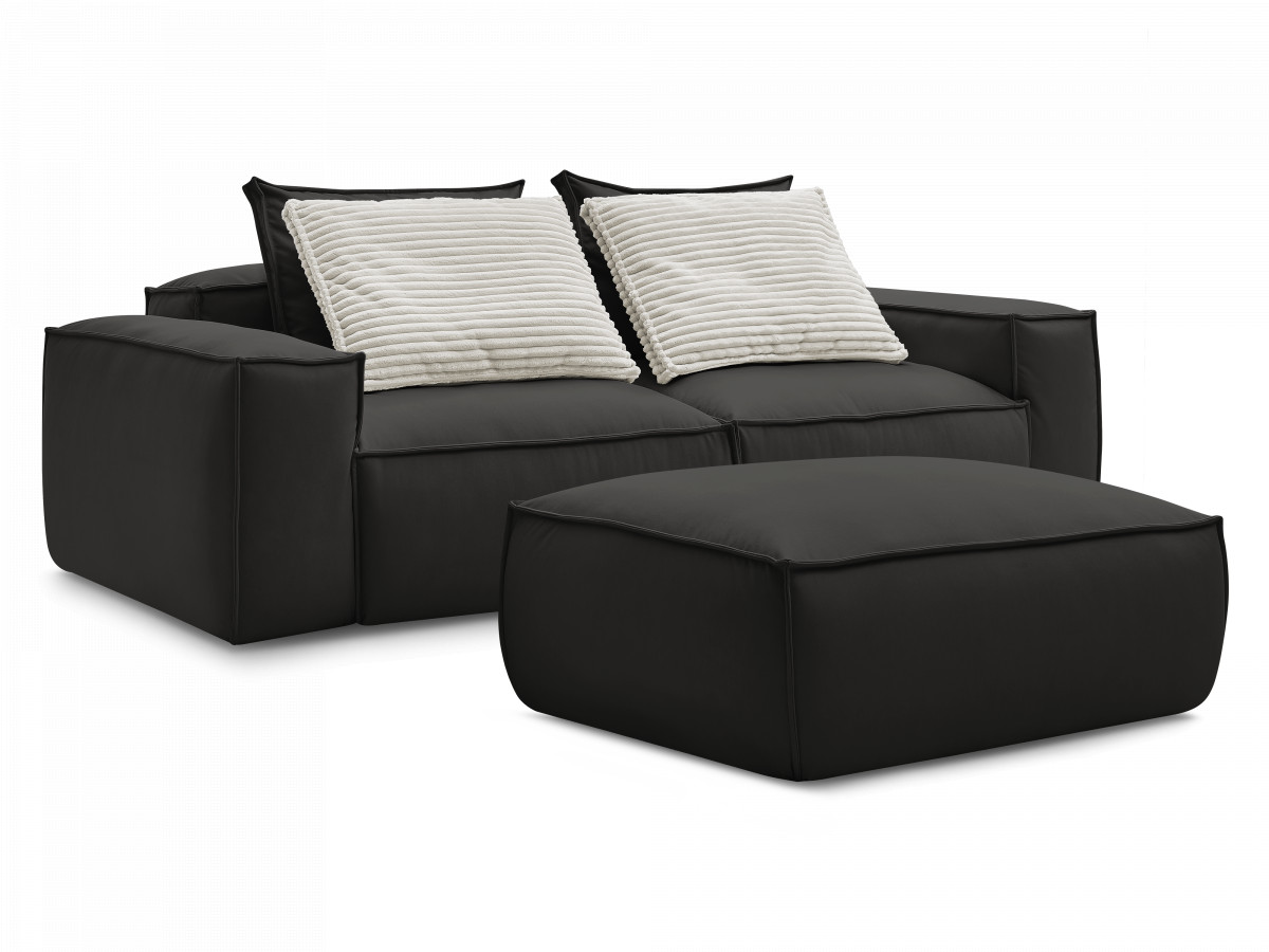 Canapé droit fixe 3 places ultra moelleux BOHEME cuir végan avec pouf