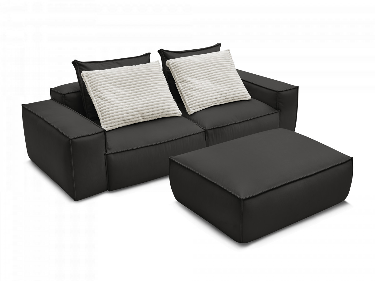 Canapé droit fixe 3 places ultra moelleux BOHEME cuir végan avec pouf
