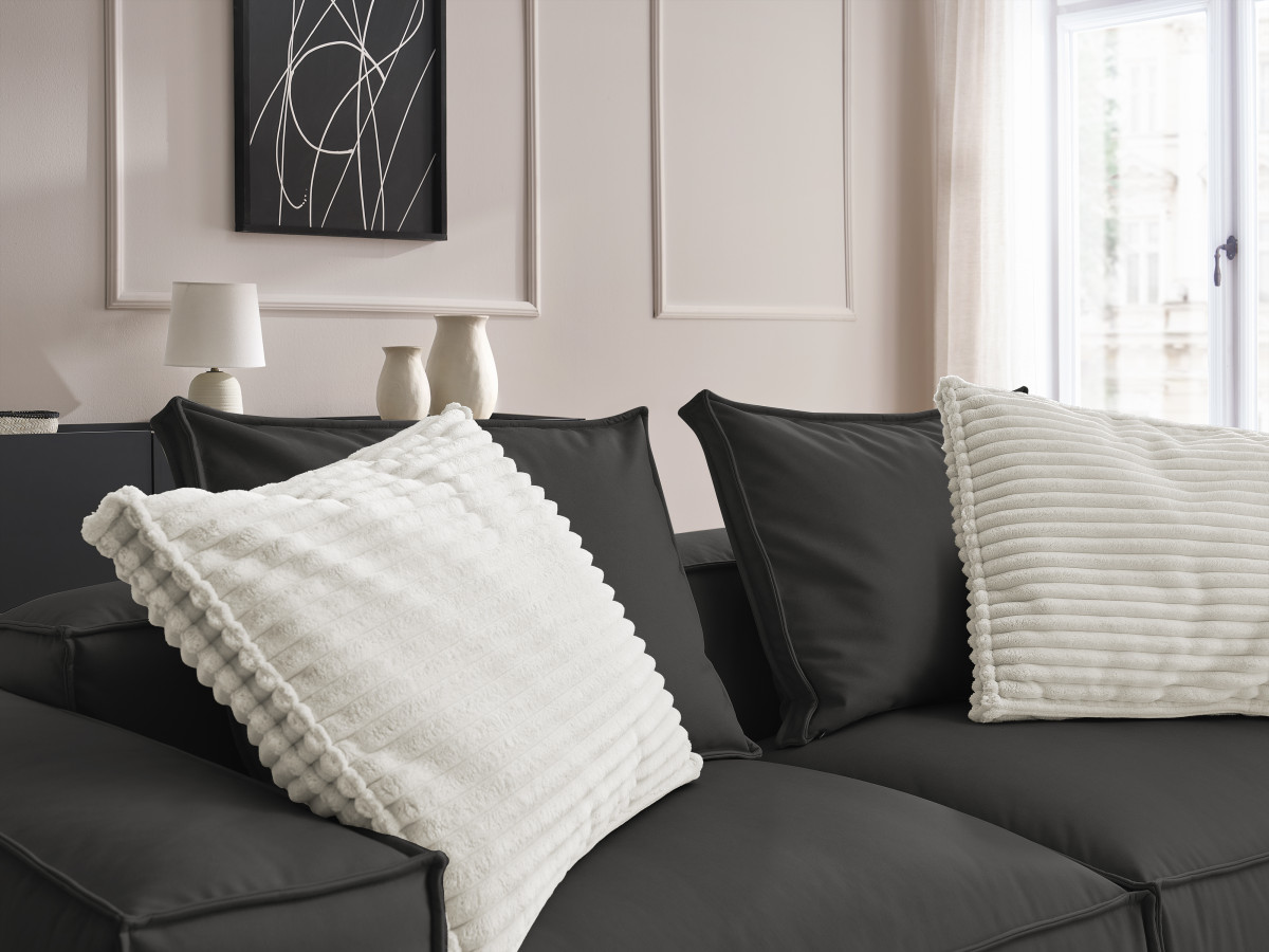 Canapé droit fixe 3 places ultra moelleux BOHEME cuir végan avec pouf