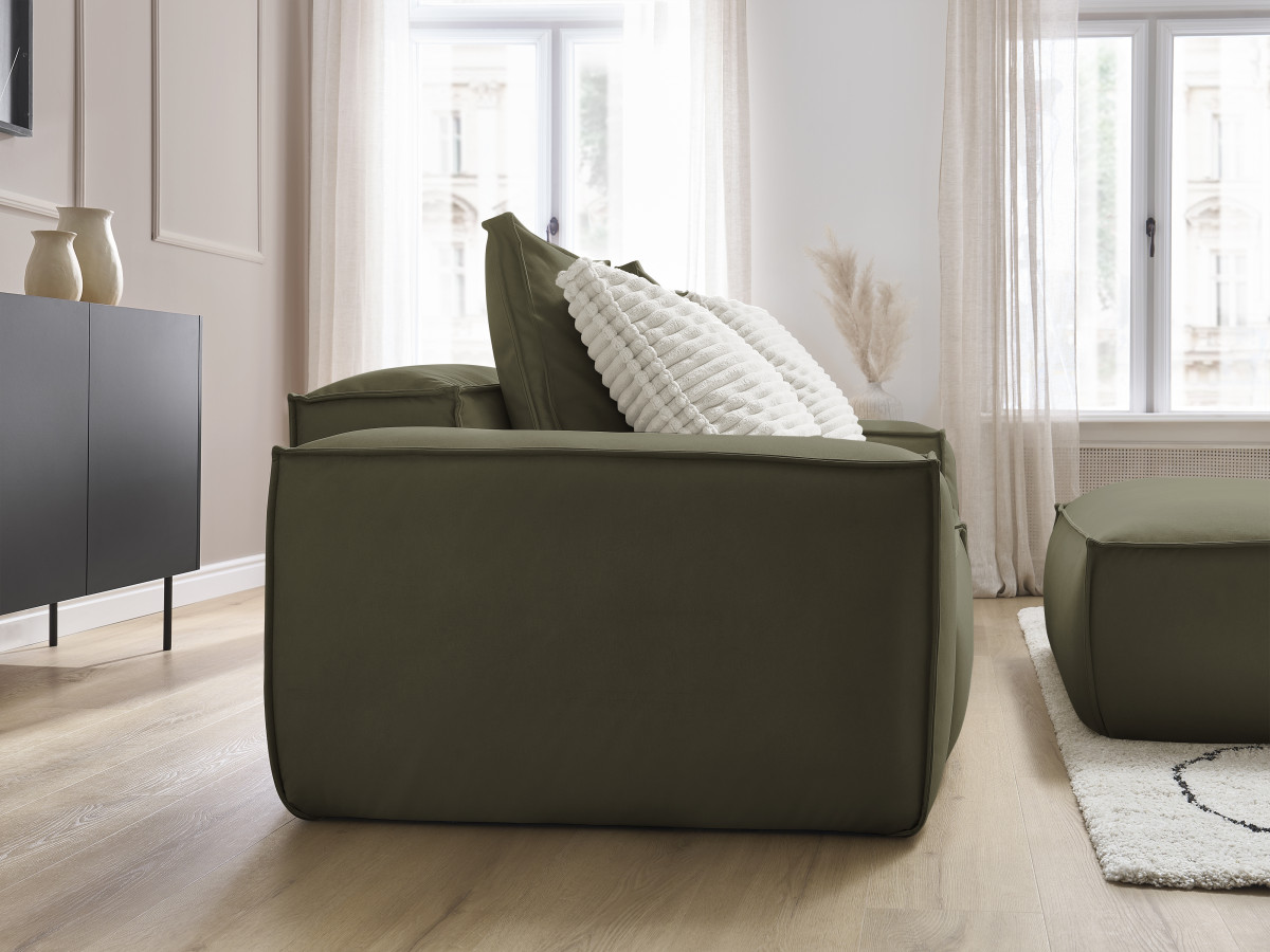 Canapé droit fixe 3 places ultra moelleux BOHEME cuir végan avec pouf