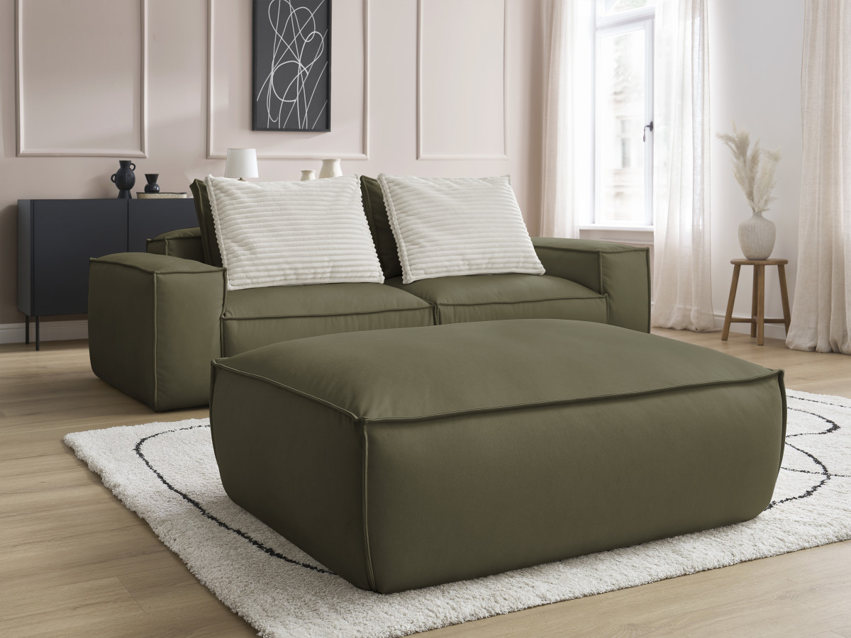Canapé droit fixe 3 places ultra moelleux BOHEME cuir végan avec pouf