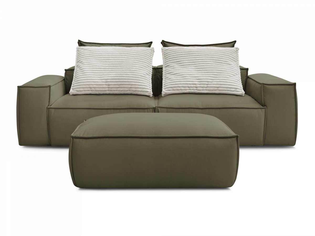 Canapé droit fixe 3 places ultra moelleux BOHEME cuir végan avec pouf