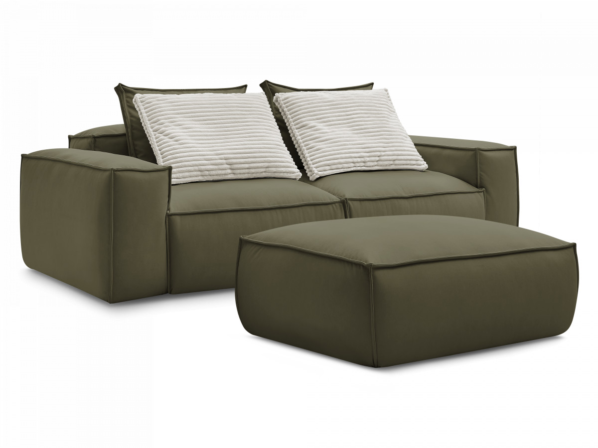 Canapé droit fixe 3 places ultra moelleux BOHEME cuir végan avec pouf