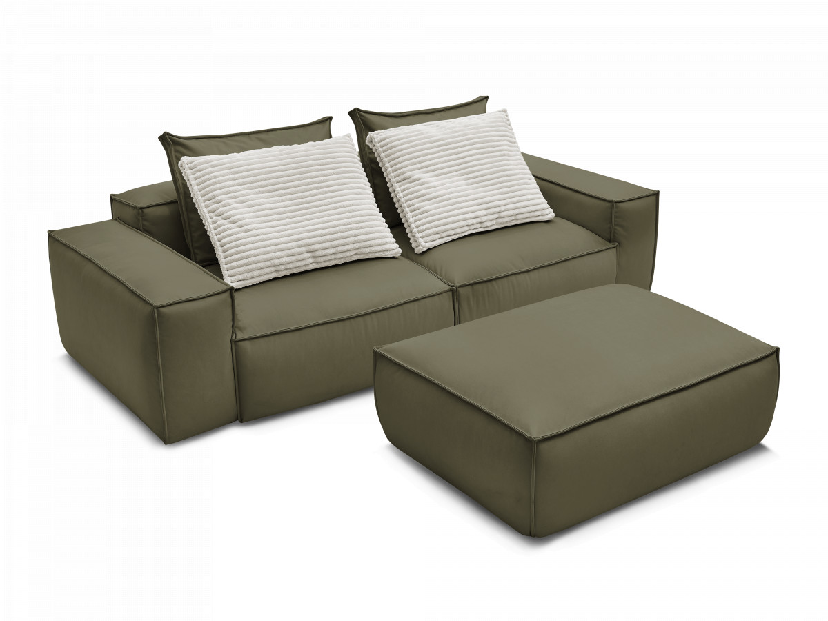 Canapé droit fixe 3 places ultra moelleux BOHEME cuir végan avec pouf
