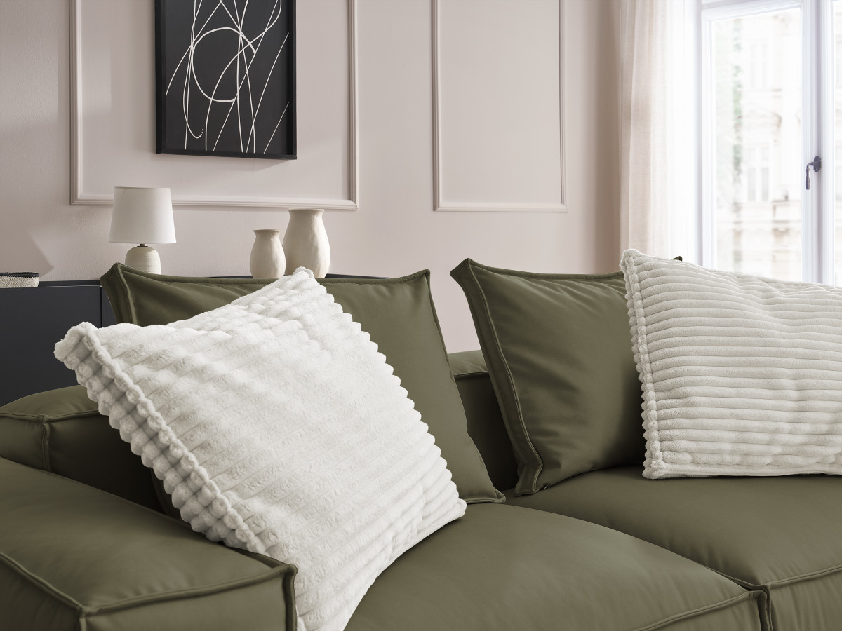 Canapé droit fixe 3 places ultra moelleux BOHEME cuir végan avec pouf