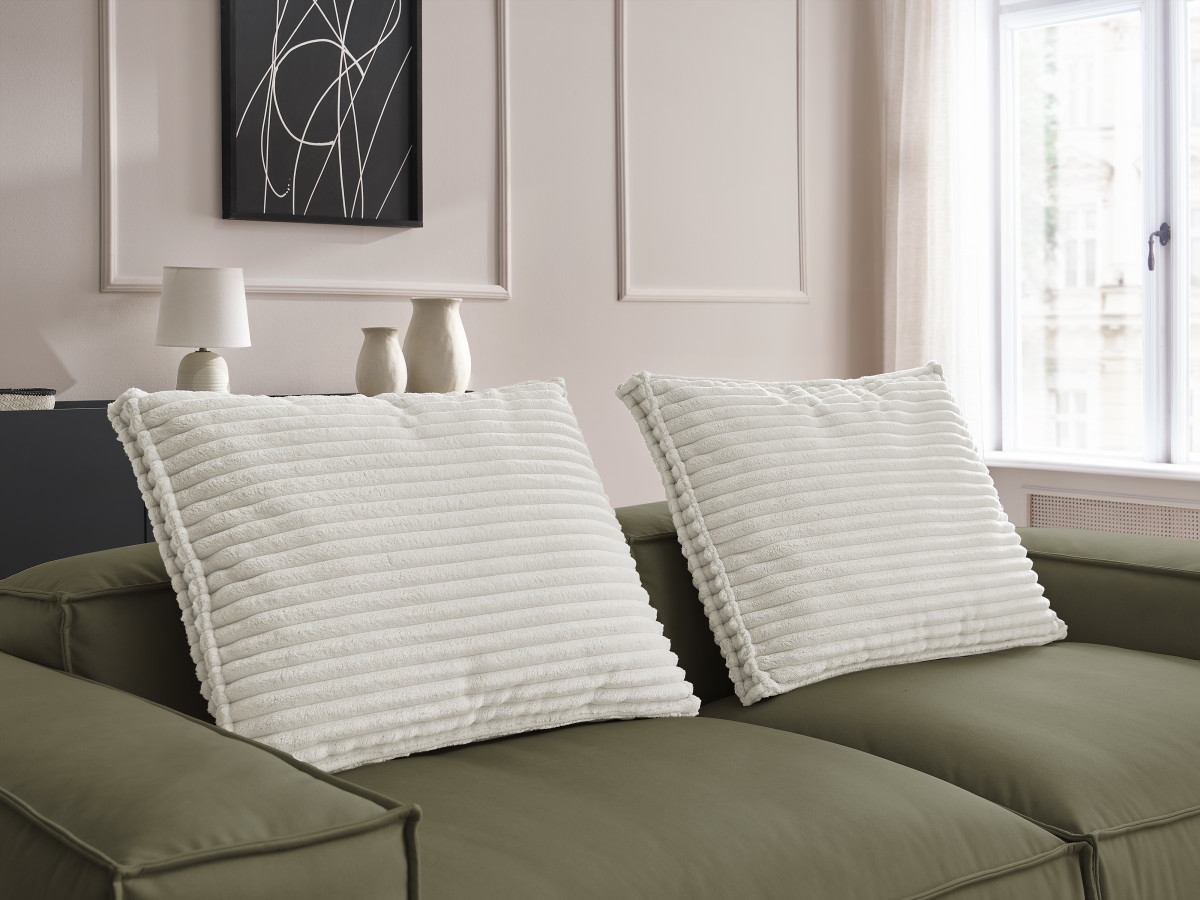 Canapé droit fixe 3 places ultra moelleux BOHEME cuir végan avec pouf