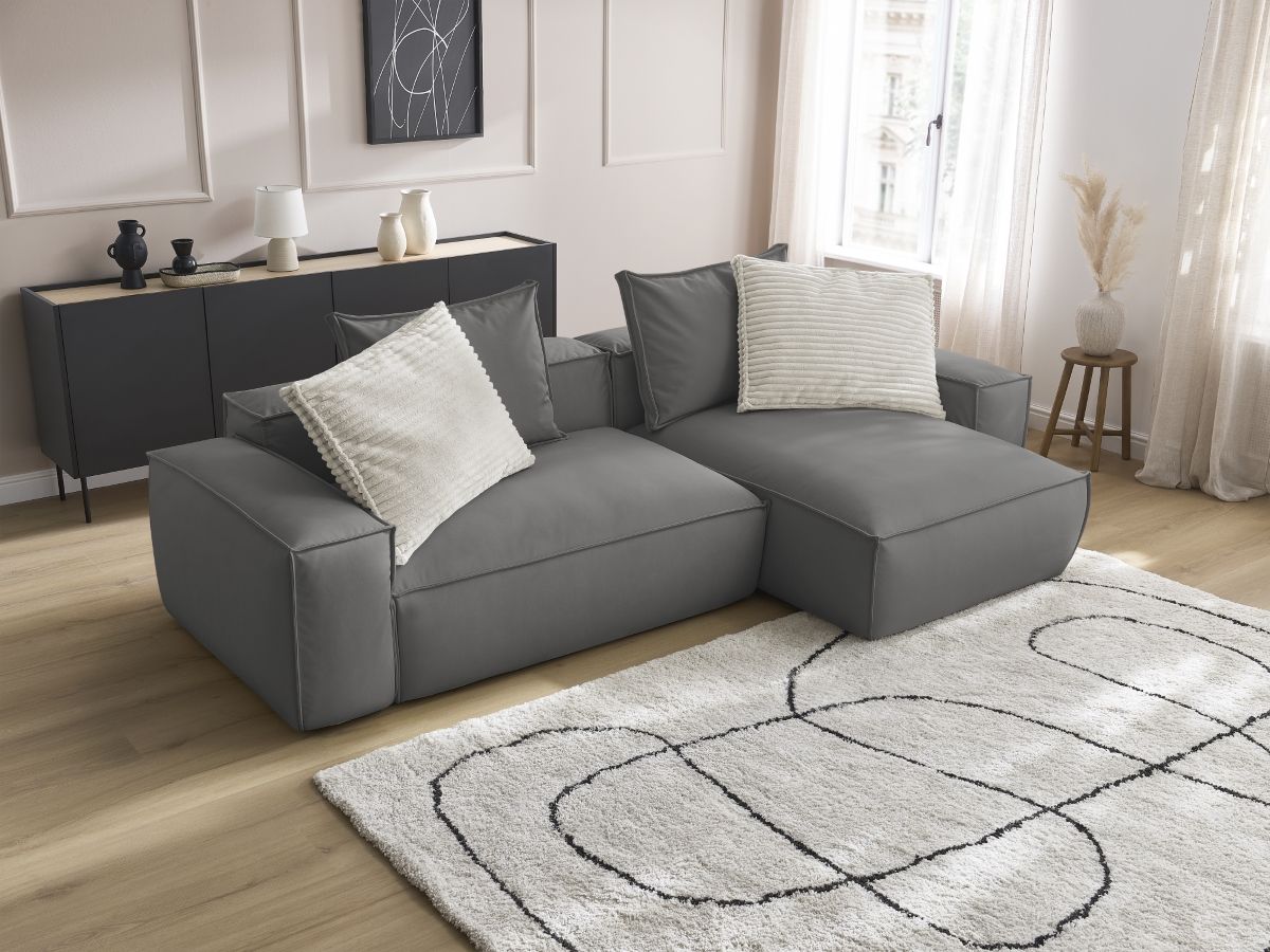 Canapé d'angle réversible ultra moelleux BOHEME cuir végan gris foncé — vue 6