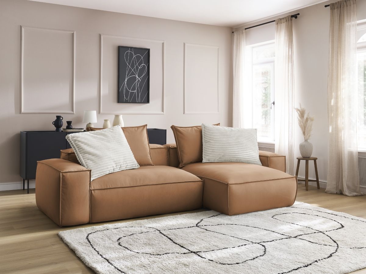 Canapé d'angle réversible ultra moelleux BOHEME cuir végan marron clair — vue 5