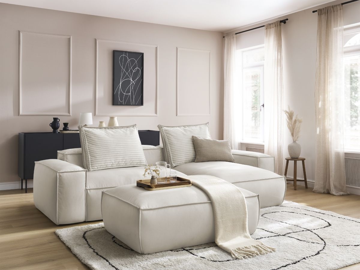 Canapé d'angle réversible ultra moelleux BOHEME cuir végan avec pouf