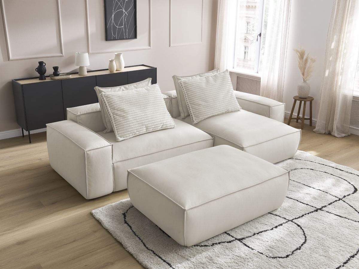 Canapé d'angle réversible ultra moelleux BOHEME cuir végan avec pouf beige   BOBOCHIC 4 places - Vue supplémentaire 3