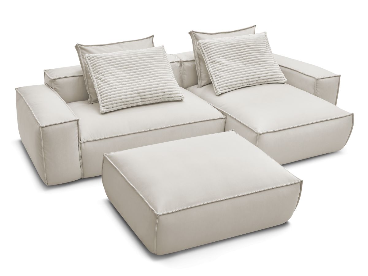 Canapé d'angle fixe EVEREST tissu chiné - Orange - Angle droit - 10 coussins