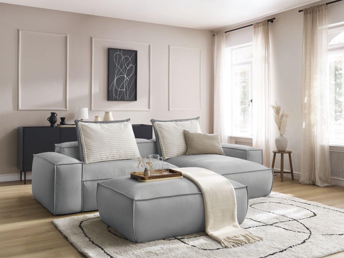 Canapé d'angle réversible ultra moelleux BOHEME cuir végan avec pouf