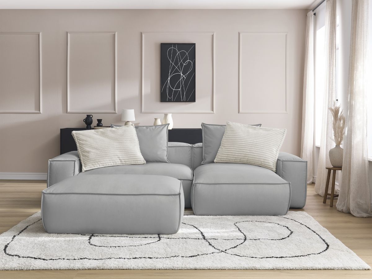 Canapé d'angle réversible ultra moelleux BOHEME cuir végan avec pouf