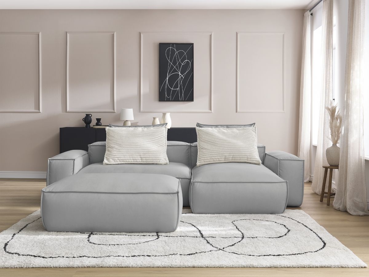 Canapé d'angle réversible ultra moelleux BOHEME cuir végan avec pouf