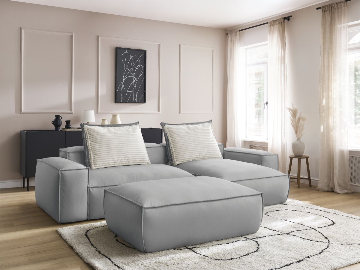 Canapé d'angle réversible ultra moelleux BOHEME cuir végan avec pouf