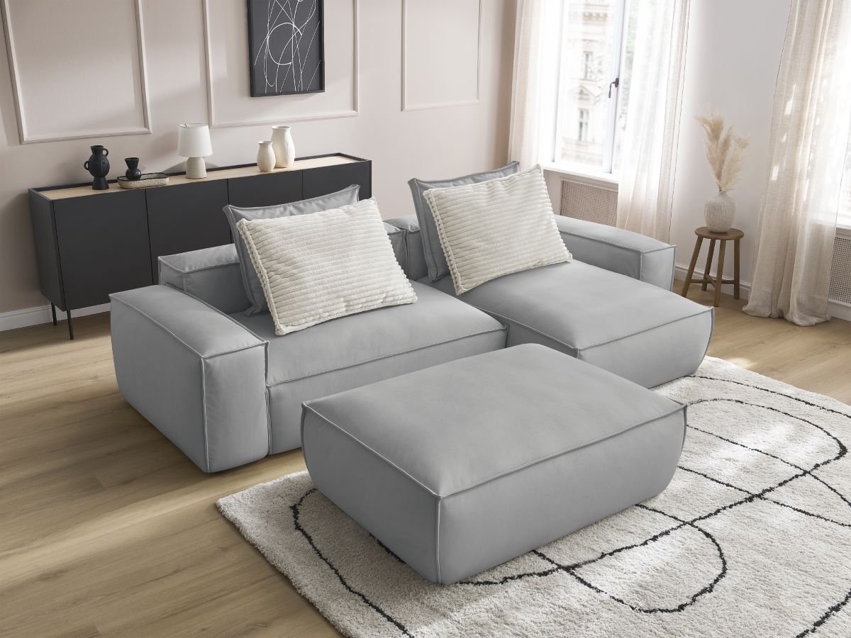 Canapé d'angle réversible ultra moelleux BOHEME cuir végan avec pouf gris clair — vue 5