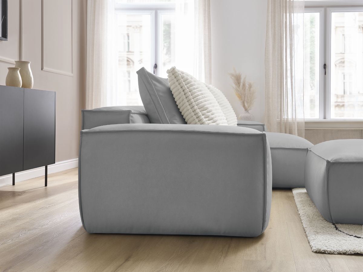 Canapé d'angle réversible ultra moelleux BOHEME cuir végan avec pouf