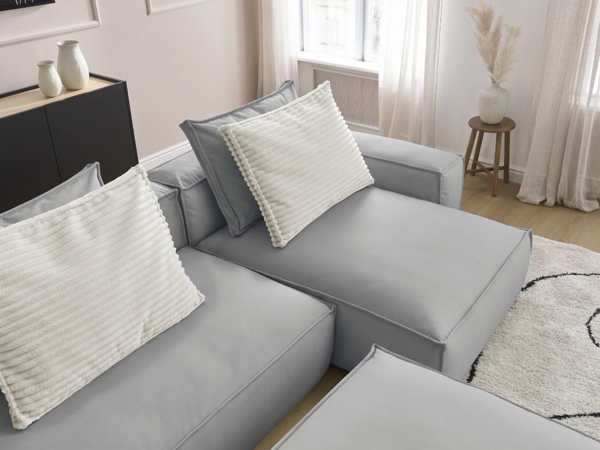 Canapé d'angle réversible ultra moelleux BOHEME cuir végan avec pouf