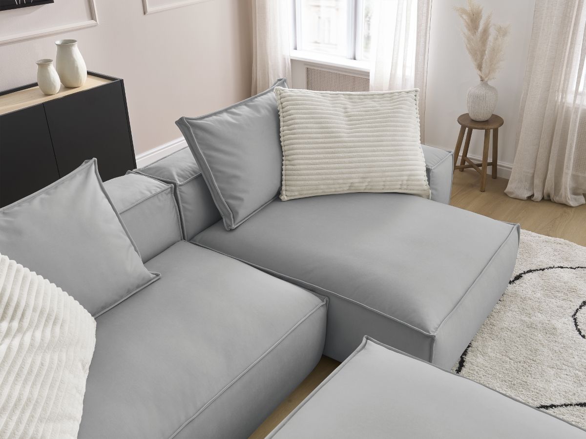 Canapé d'angle réversible ultra moelleux BOHEME cuir végan avec pouf