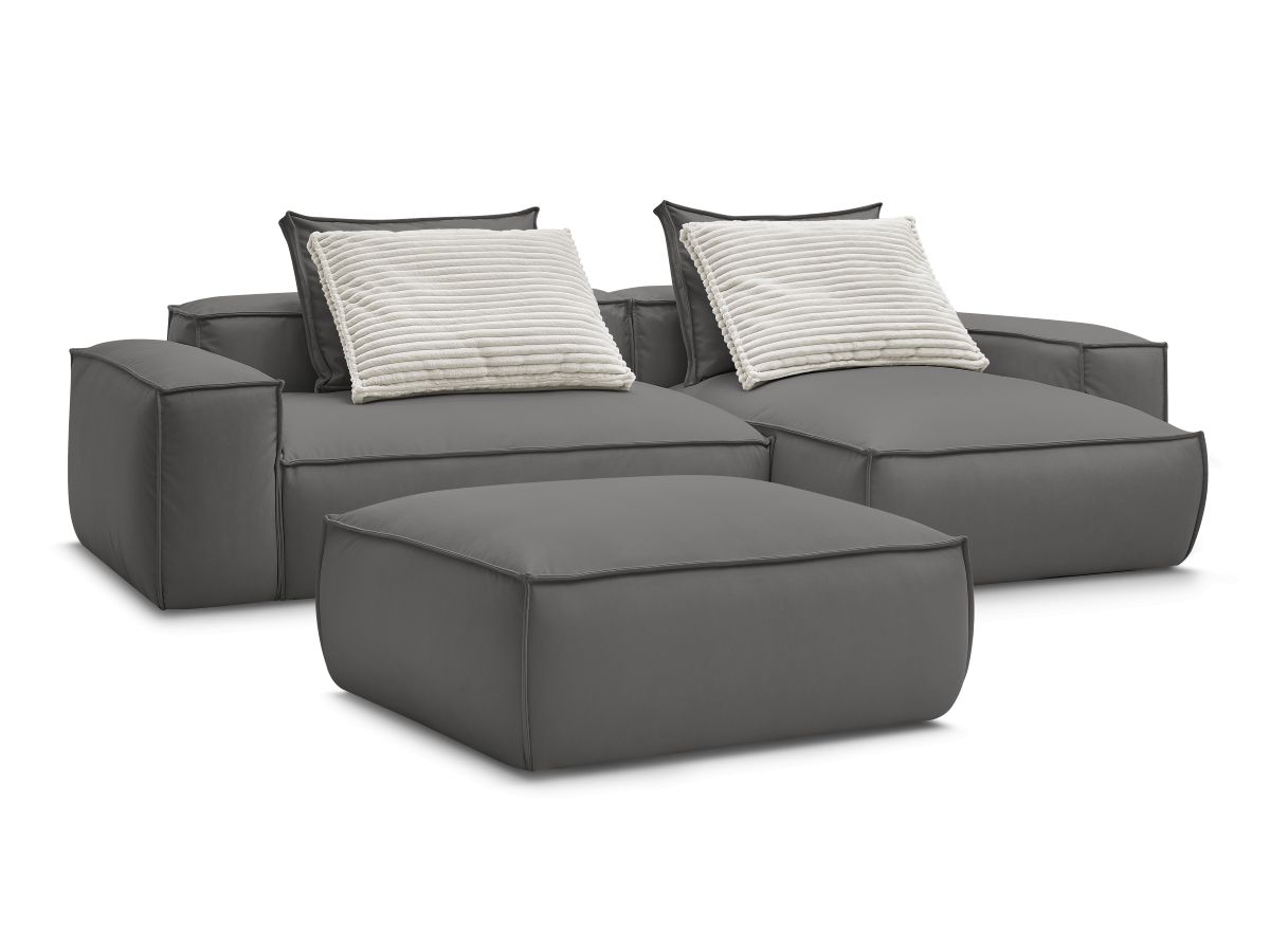 Canapé d'angle réversible ultra moelleux BOHEME cuir végan avec pouf