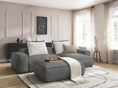Canapé d'angle réversible ultra moelleux BOHEME cuir végan avec pouf