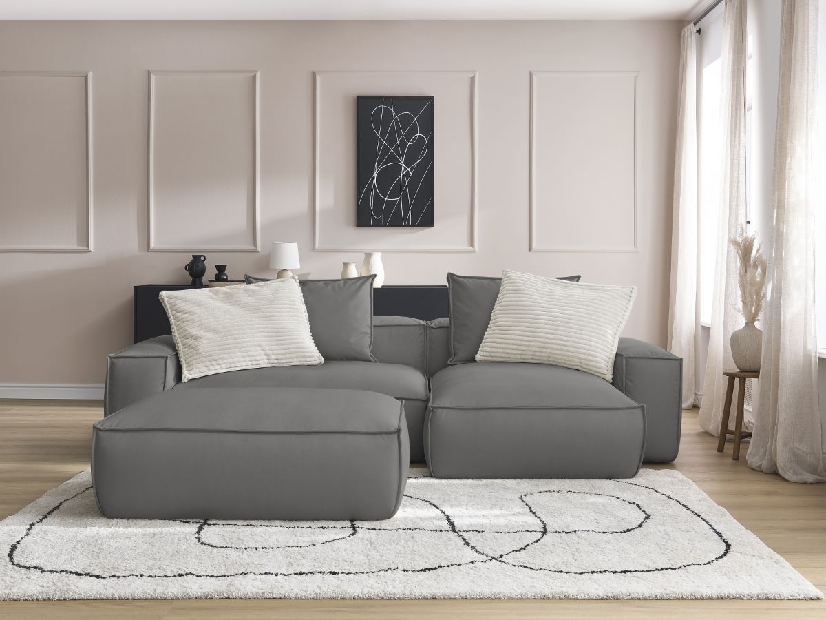 Canapé d'angle réversible ultra moelleux BOHEME cuir végan avec pouf