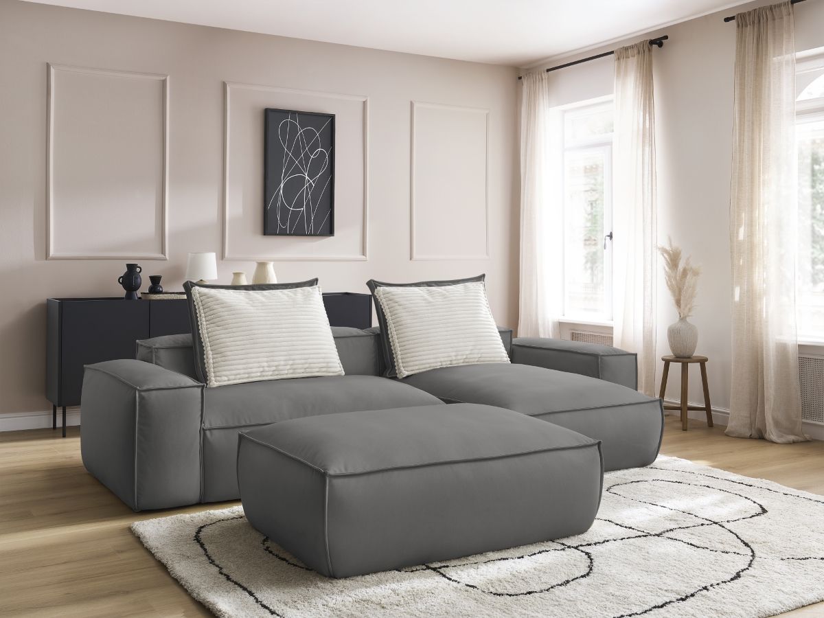 Canapé d'angle réversible ultra moelleux BOHEME cuir végan avec pouf