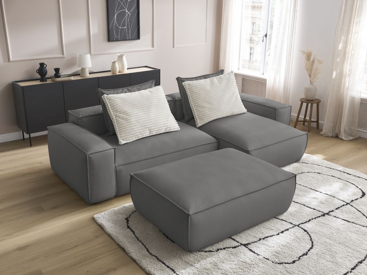 Canapé d'angle réversible ultra moelleux BOHEME cuir végan avec pouf gris foncé — vue 5