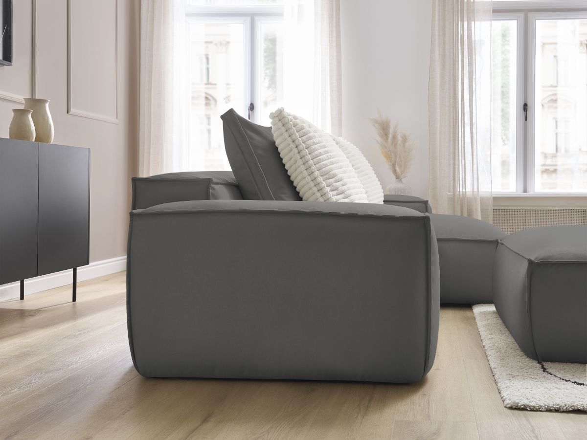 Canapé d'angle réversible ultra moelleux BOHEME cuir végan avec pouf