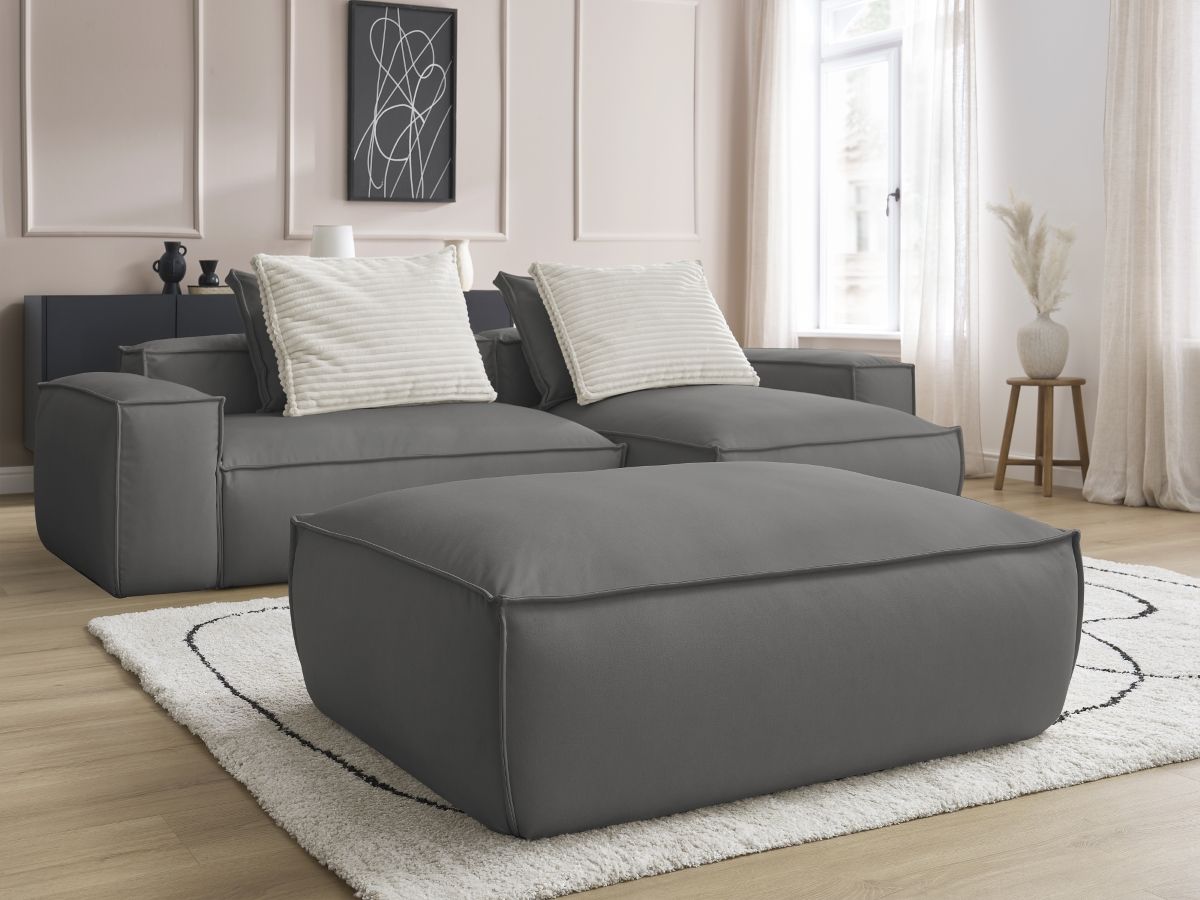 Canapé d'angle réversible ultra moelleux BOHEME cuir végan avec pouf