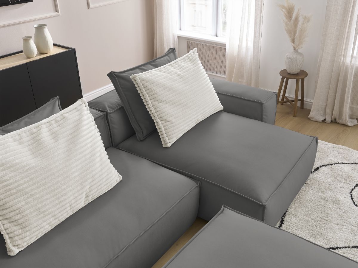 Canapé d'angle réversible ultra moelleux BOHEME cuir végan avec pouf