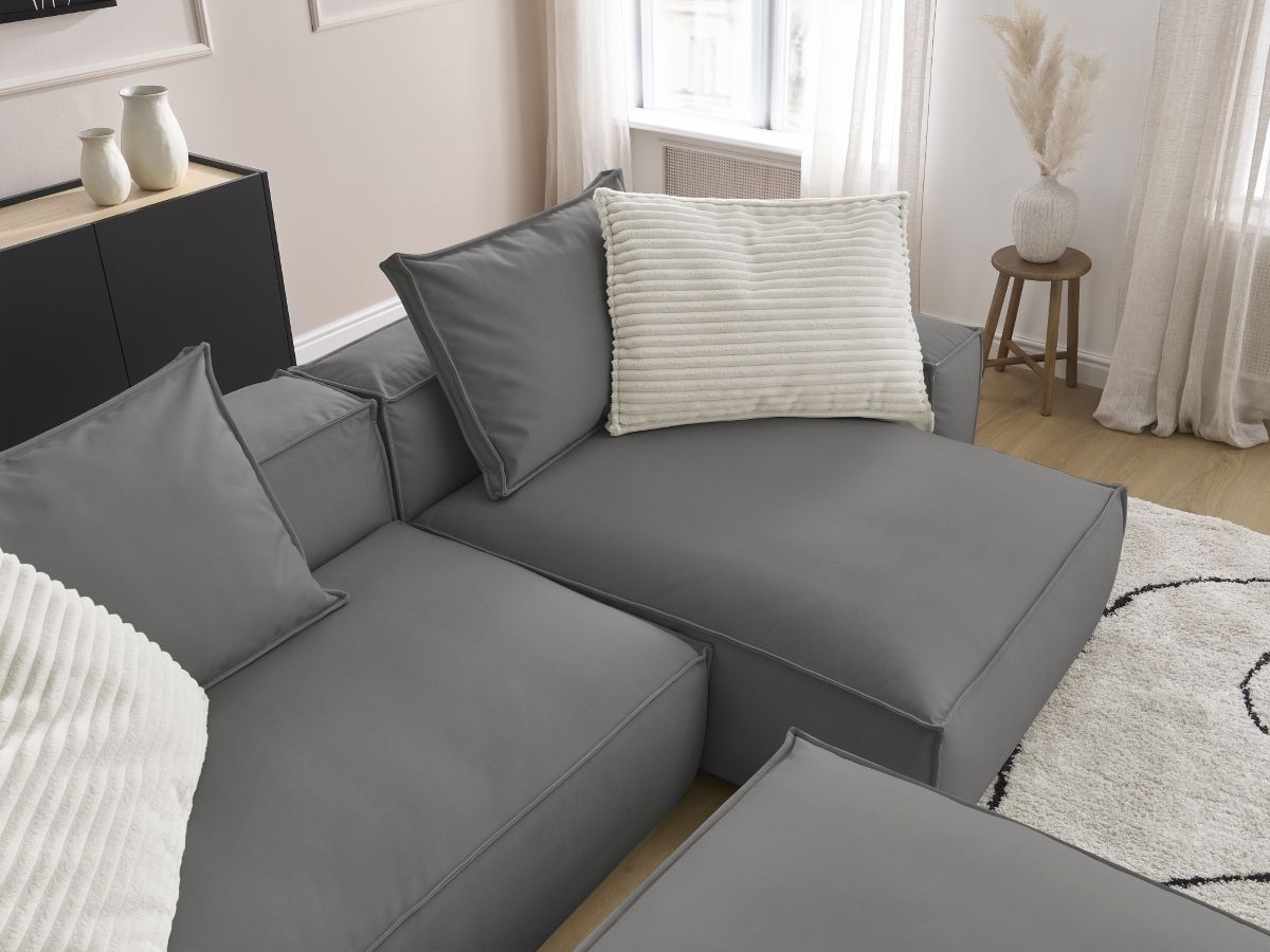 Canapé d'angle réversible ultra moelleux BOHEME cuir végan avec pouf
