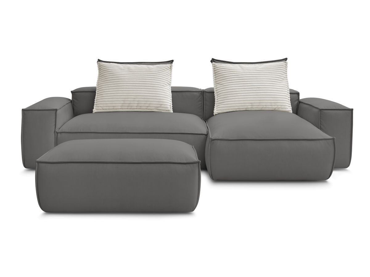 Canapé d'angle réversible ultra moelleux BOHEME cuir végan avec pouf
