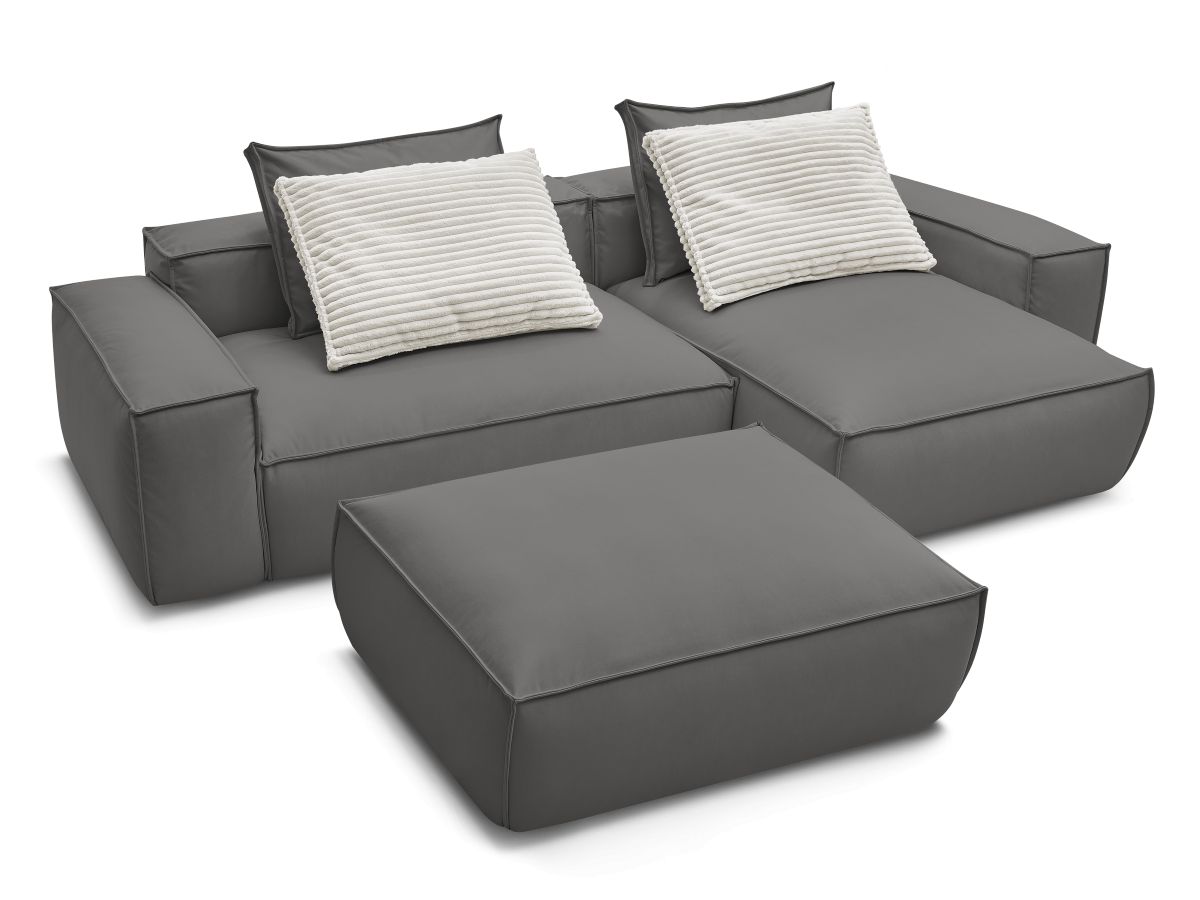 Canapé d'angle réversible ultra moelleux BOHEME cuir végan avec pouf