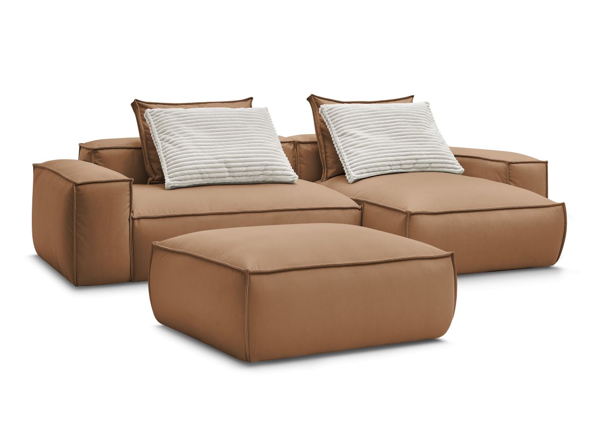 Canapé d'angle réversible ultra moelleux BOHEME cuir végan avec pouf