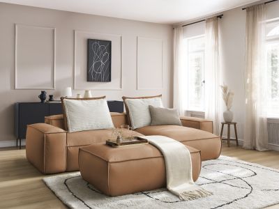 Canapé d'angle réversible ultra moelleux BOHEME cuir végan avec pouf