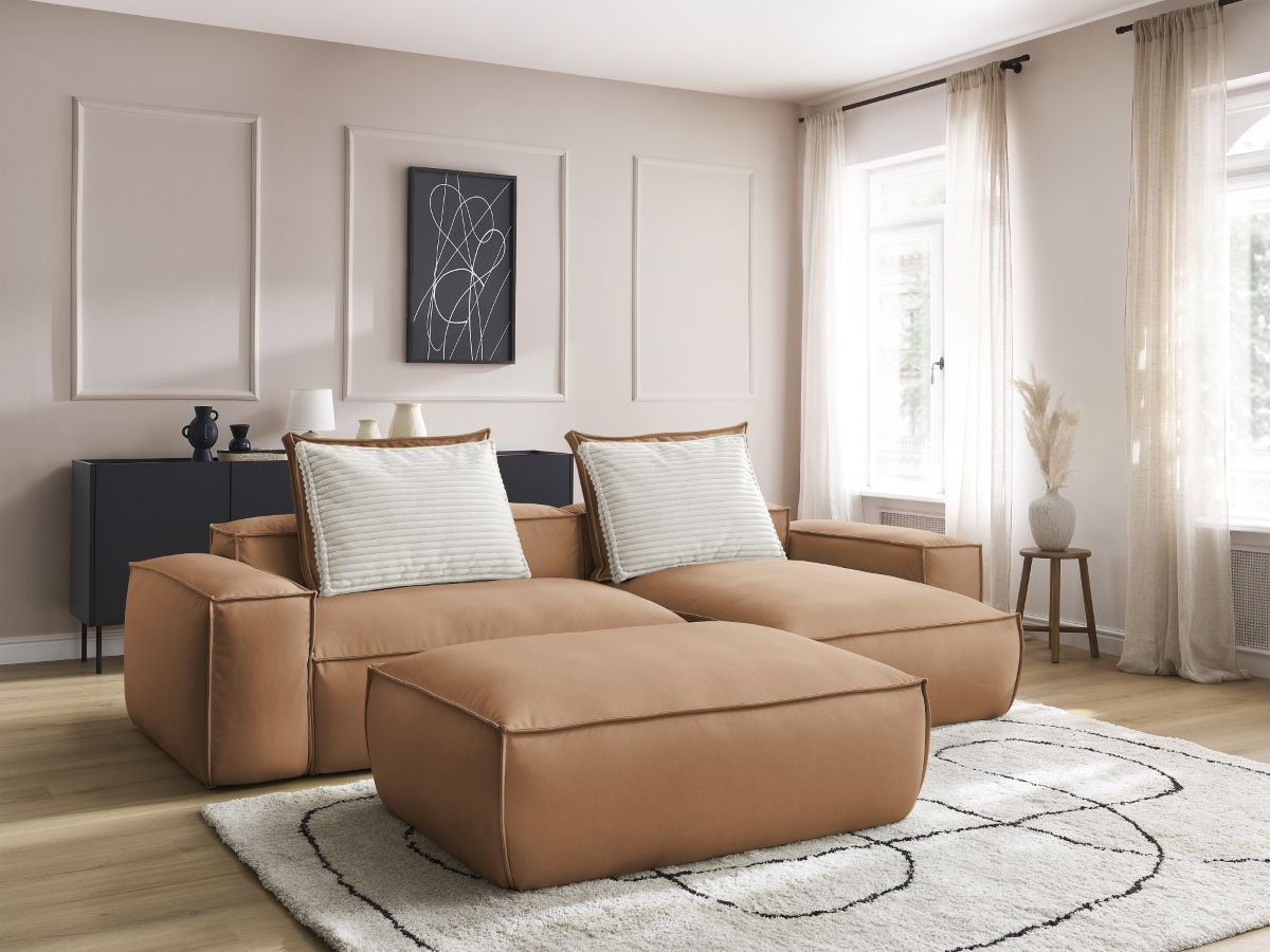 Canapé d'angle réversible ultra moelleux BOHEME cuir végan avec pouf