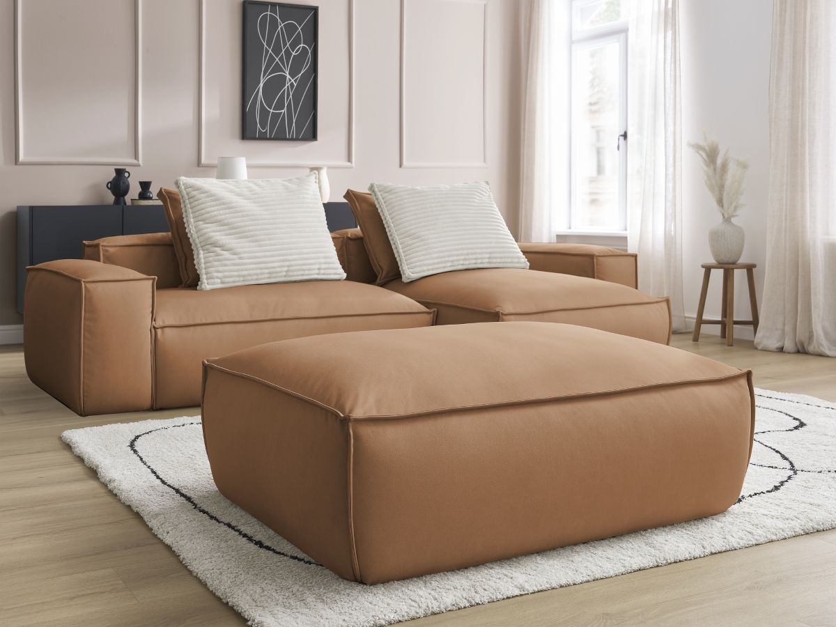 Canapé d'angle réversible ultra moelleux BOHEME cuir végan avec pouf