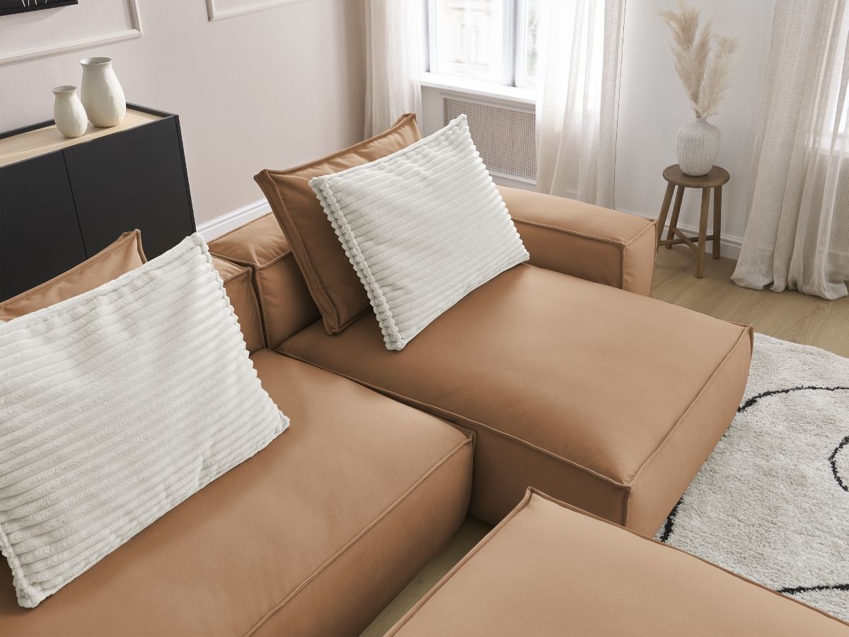 Canapé d'angle réversible ultra moelleux BOHEME cuir végan avec pouf