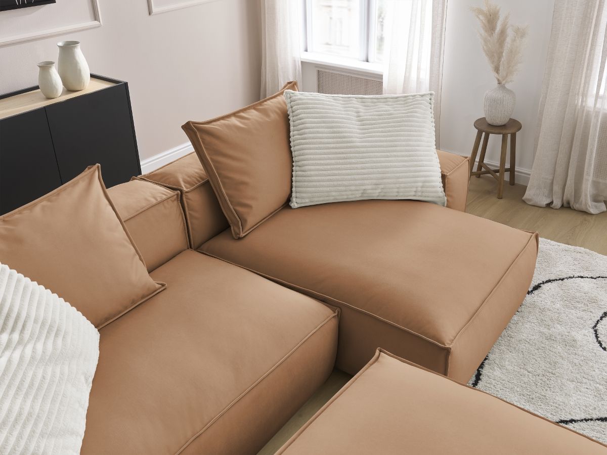 Canapé d'angle réversible ultra moelleux BOHEME cuir végan avec pouf
