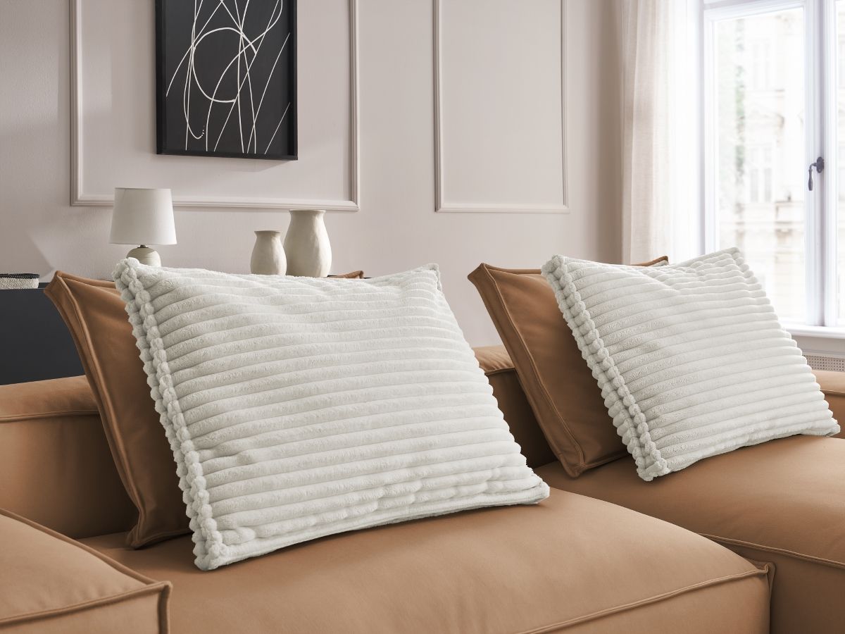 Canapé d'angle réversible ultra moelleux BOHEME cuir végan avec pouf