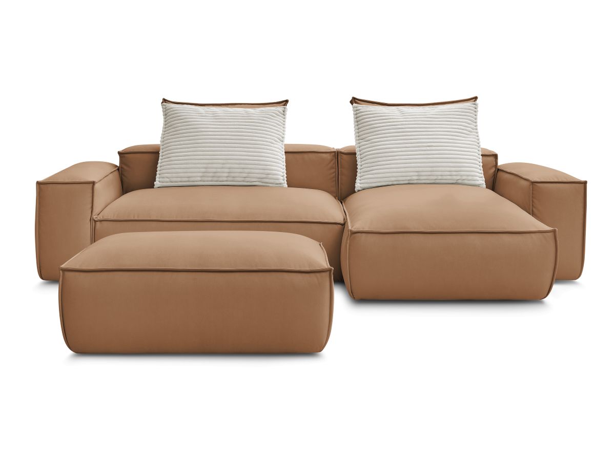 Canapé d'angle réversible ultra moelleux BOHEME cuir végan avec pouf