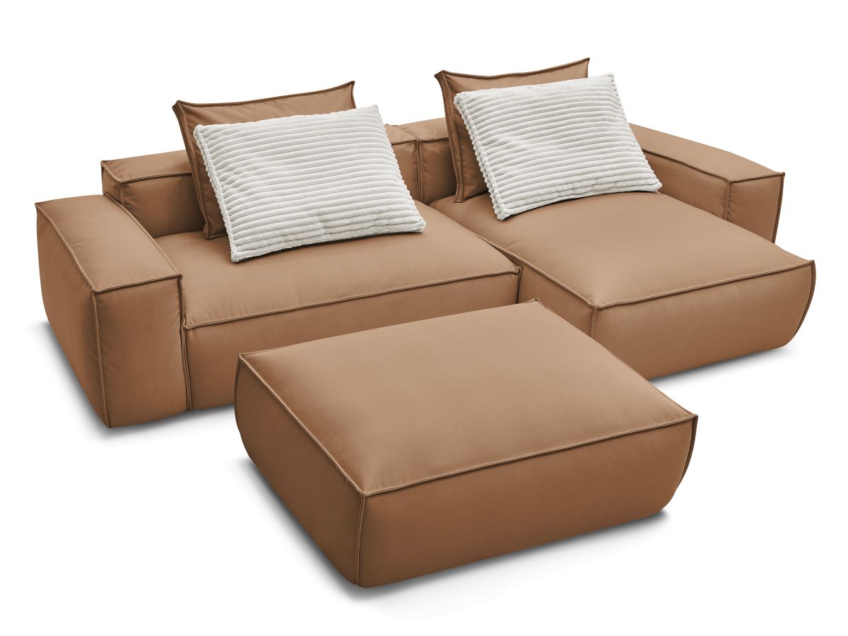 Canapé d'angle réversible ultra moelleux BOHEME cuir végan avec pouf