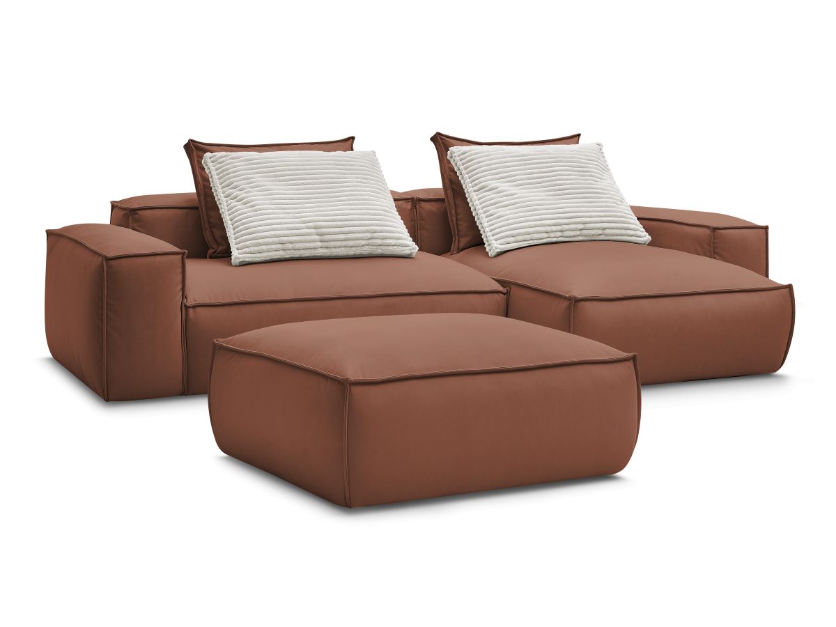 Canapé d'angle réversible ultra moelleux BOHEME cuir végan avec pouf