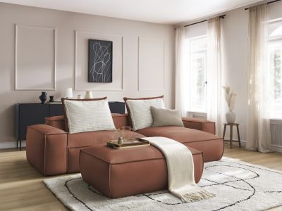 Canapé d'angle réversible ultra moelleux BOHEME cuir végan avec pouf