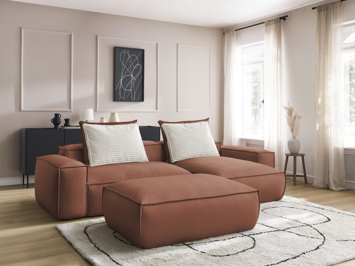 Canapé d'angle réversible ultra moelleux BOHEME cuir végan avec pouf