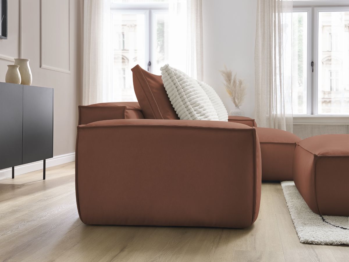 Canapé d'angle réversible ultra moelleux BOHEME cuir végan avec pouf