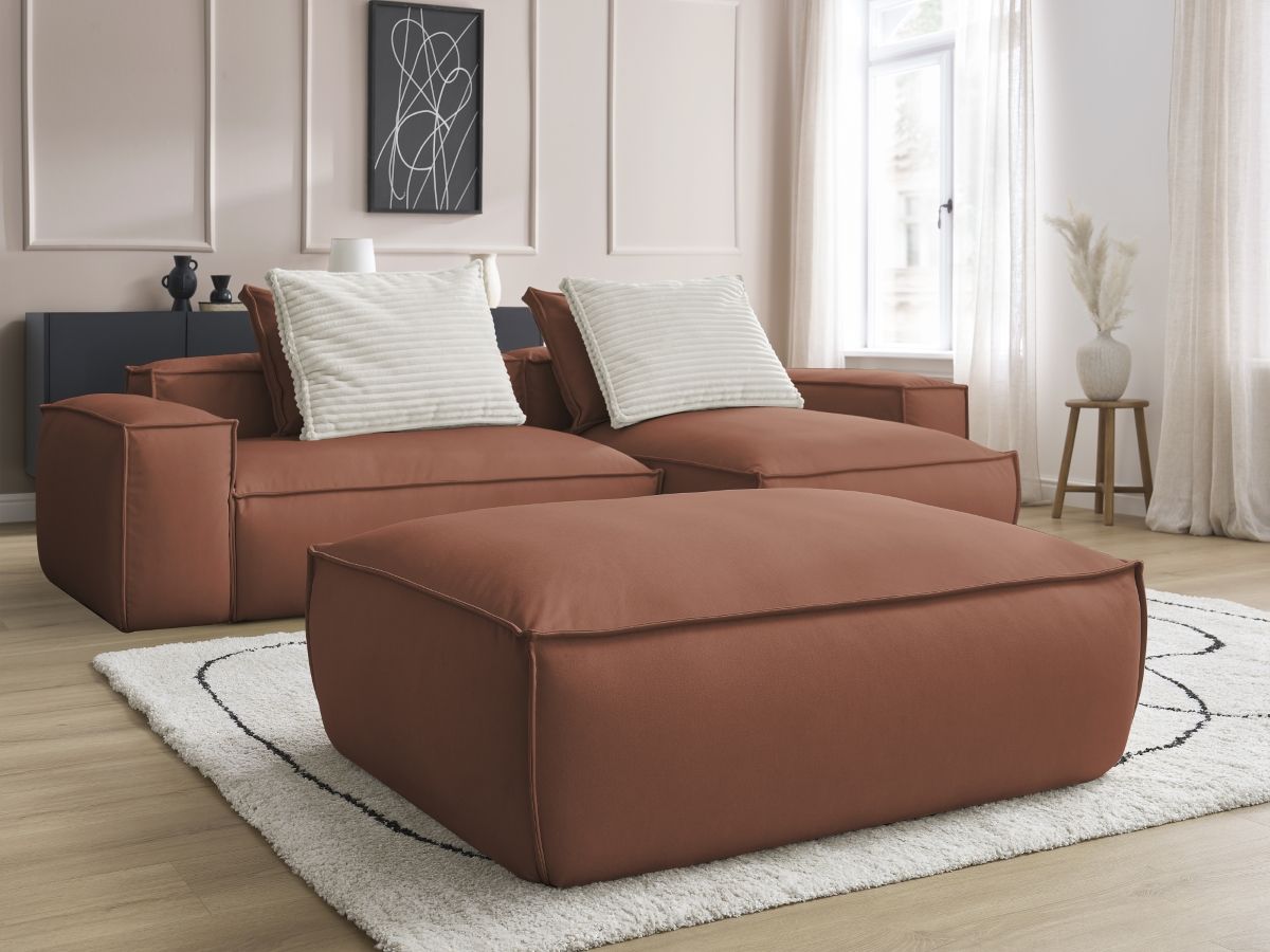 Canapé d'angle réversible ultra moelleux BOHEME cuir végan avec pouf