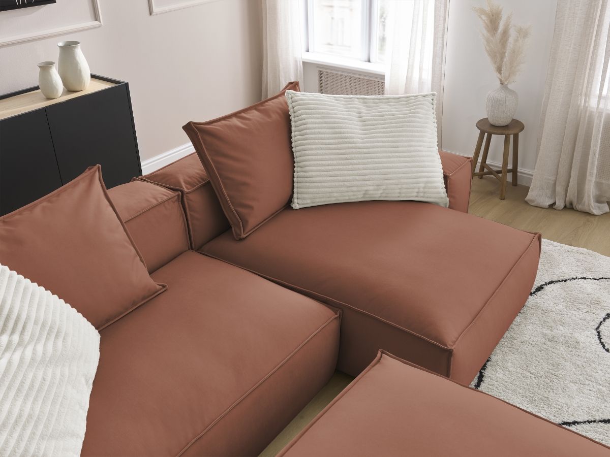 Canapé d'angle réversible ultra moelleux BOHEME cuir végan avec pouf